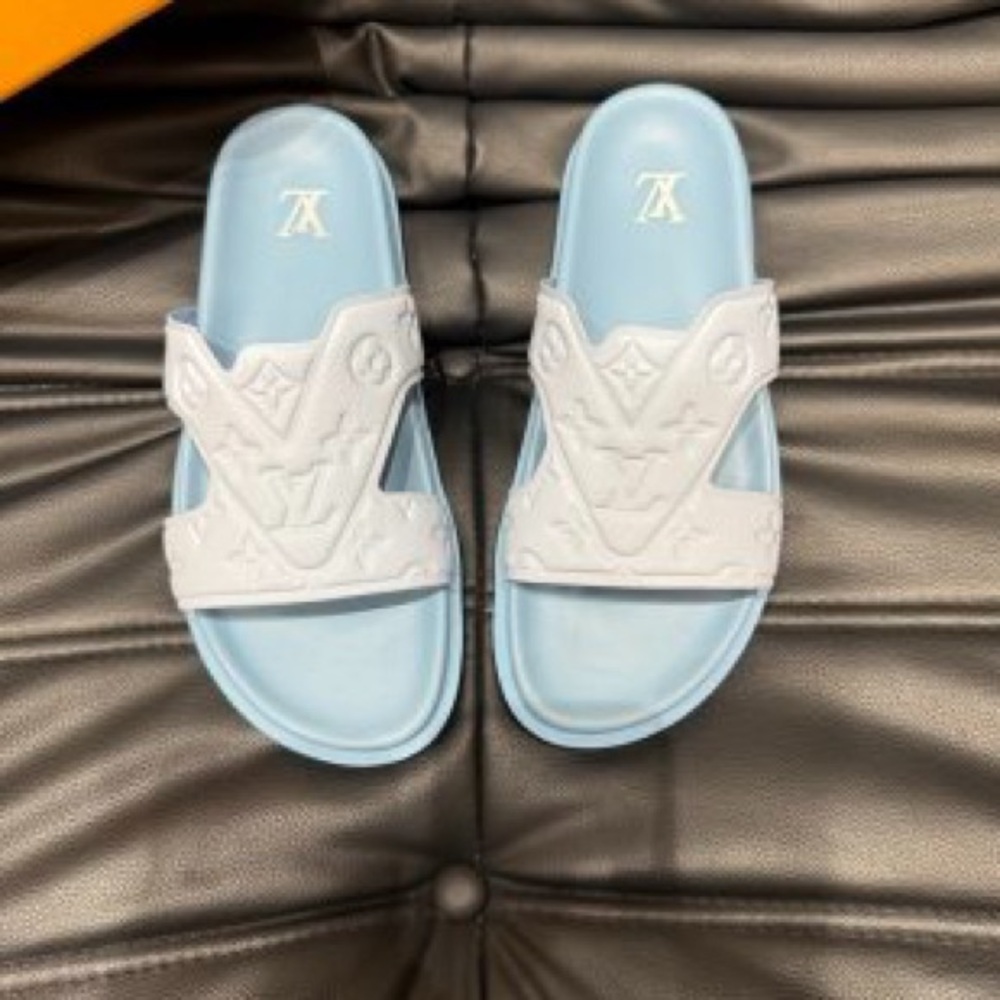 Louis Vuitton Light Blue Embossed Slides